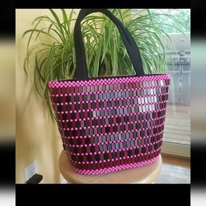Tote bag - beaded- hot pink/black- new- never used